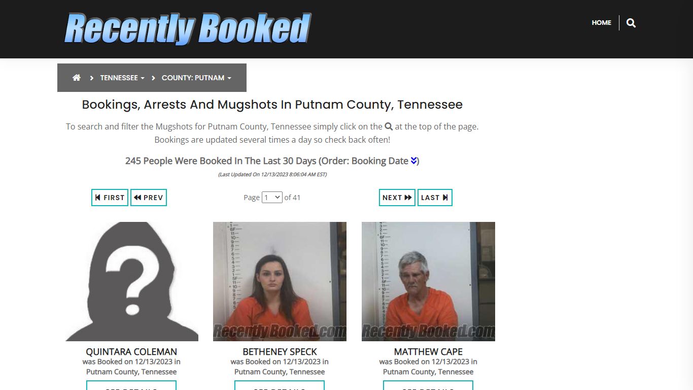 Bookings, Arrests and Mugshots in Putnam County, Tennessee